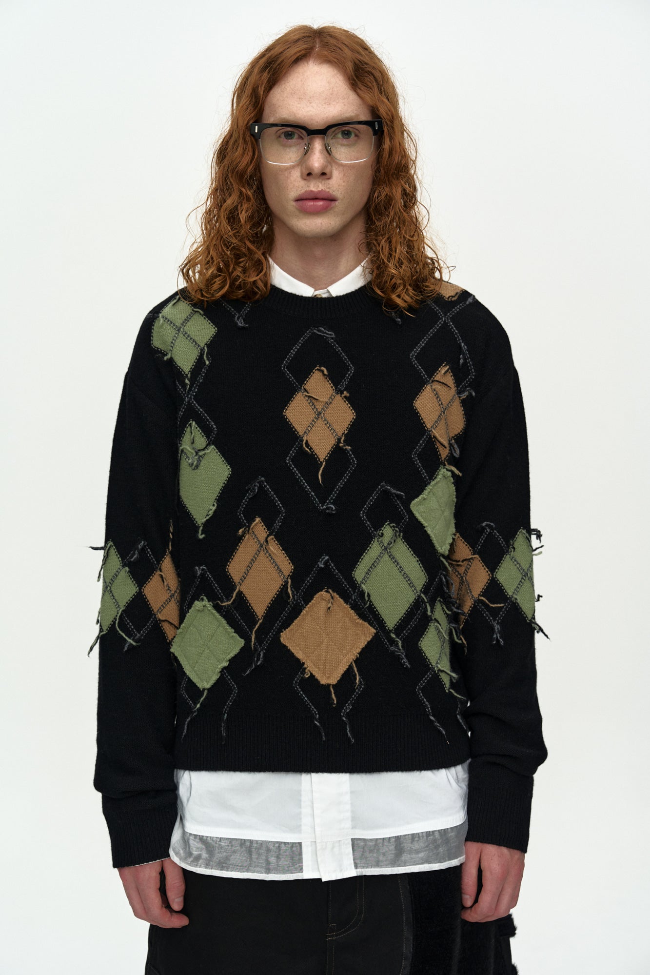TOM ARGYLE CREW-NECK SWEATER atb1415m (BLACK)
