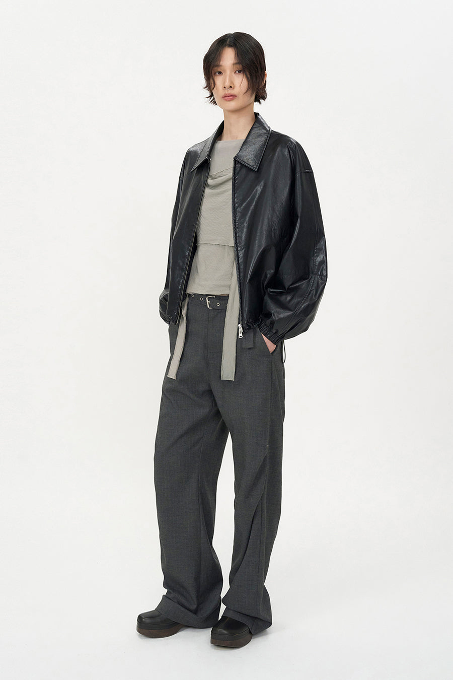 Belted Stripe Pants MELANGE GREY