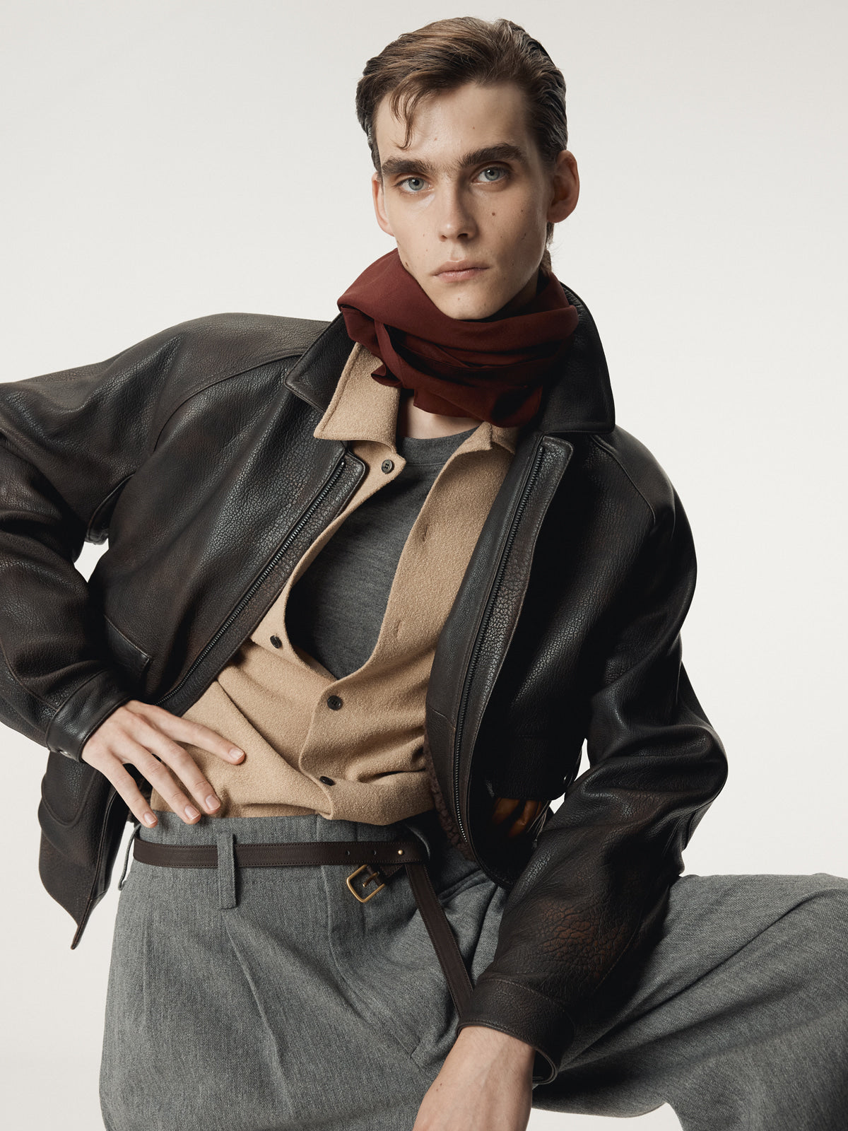 MENS OVERSIZED SHEARING LEATHER JUMPER (VINTAGE BROWN)