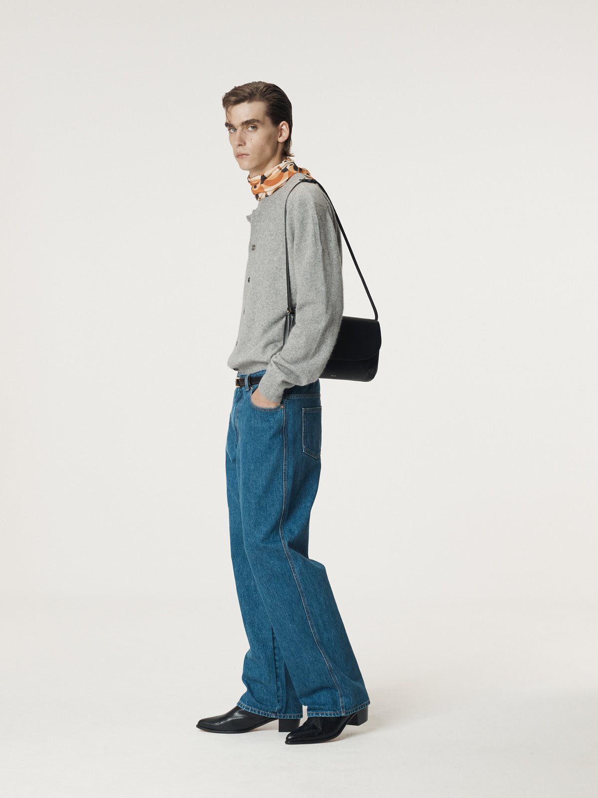 CREW NECK LAYERED CARDIGAN KNIT TOP (MELANGE GREY)