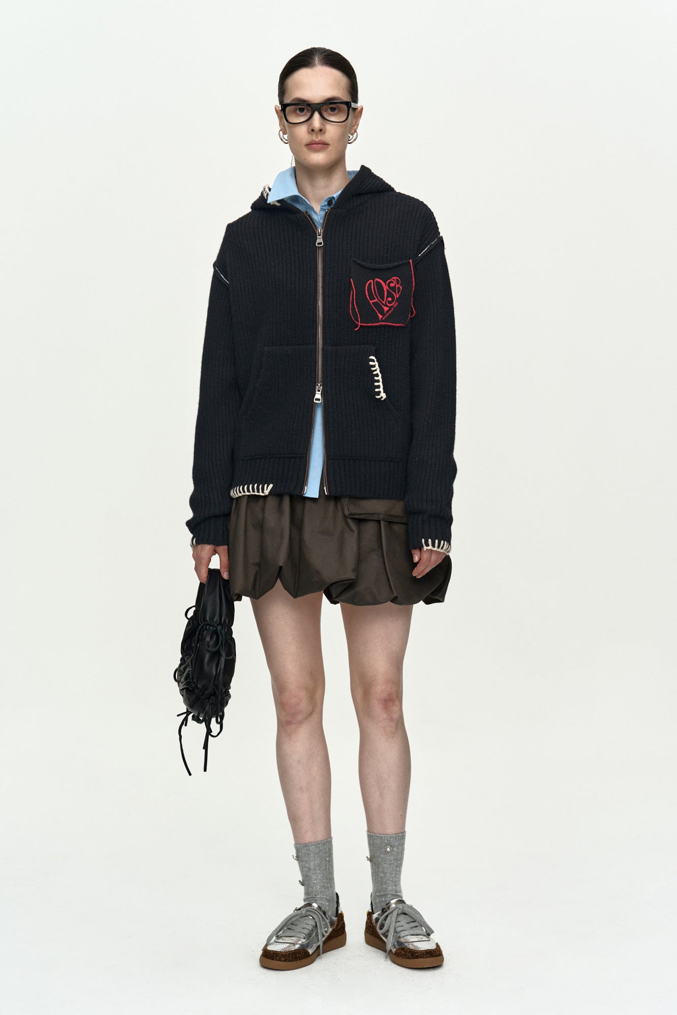 UNISEX HEART LOGO HOOD ZIP-UP SWEATER atb1420u (BLACK)