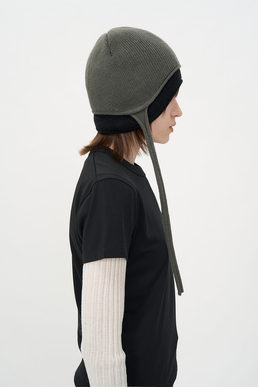 Layered Ear Cuff Beanie CHARCOAL