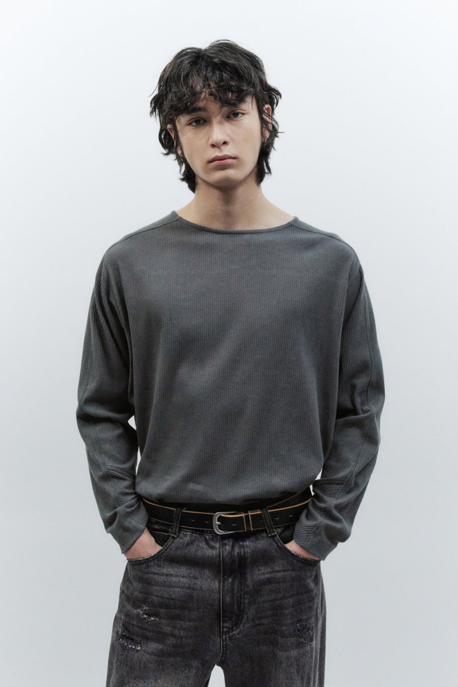 Low Edge Leather Belt BLACK