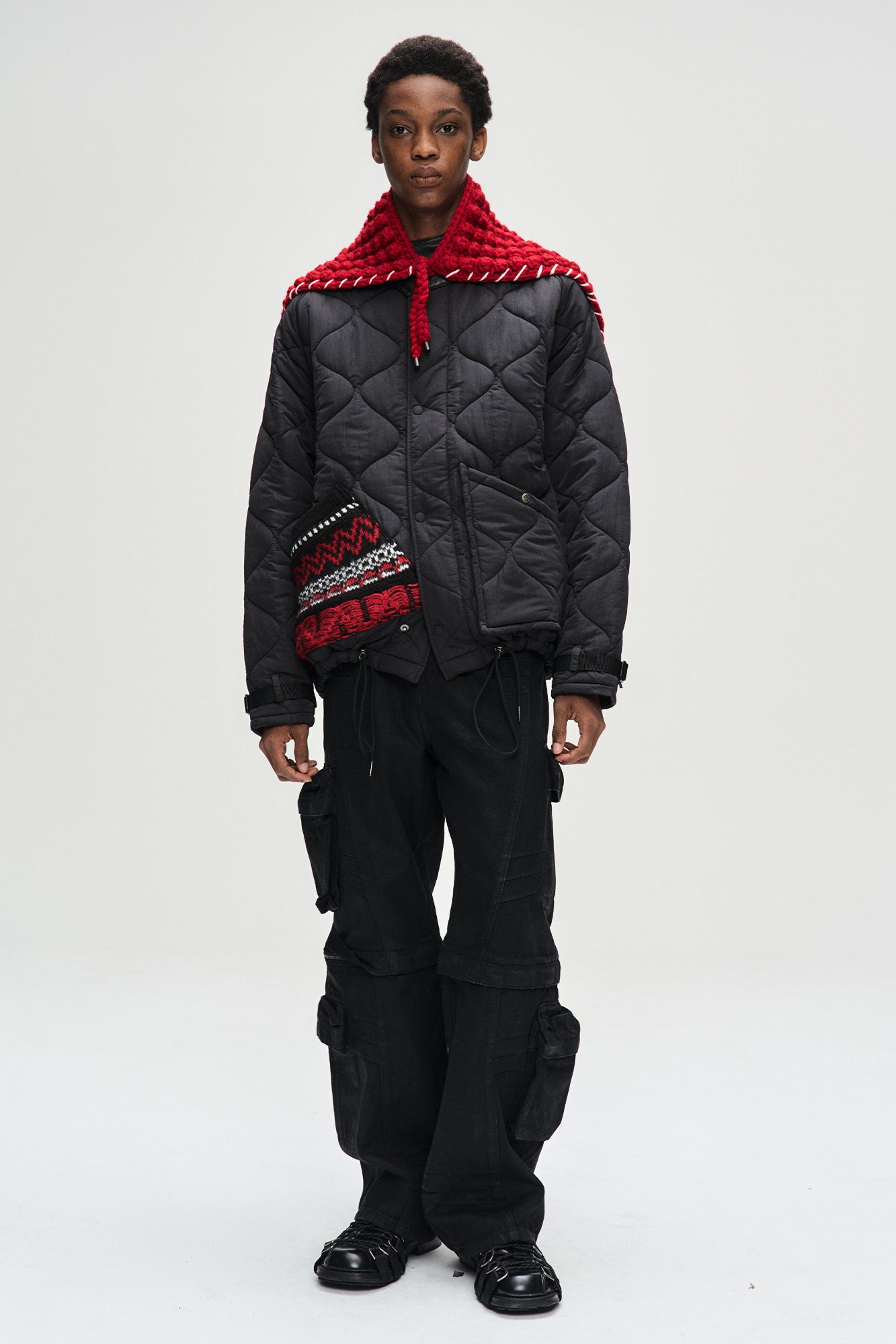 CHUNKY WOOL-BLEND HAND KNITTED SCARF aaa428u(RED)