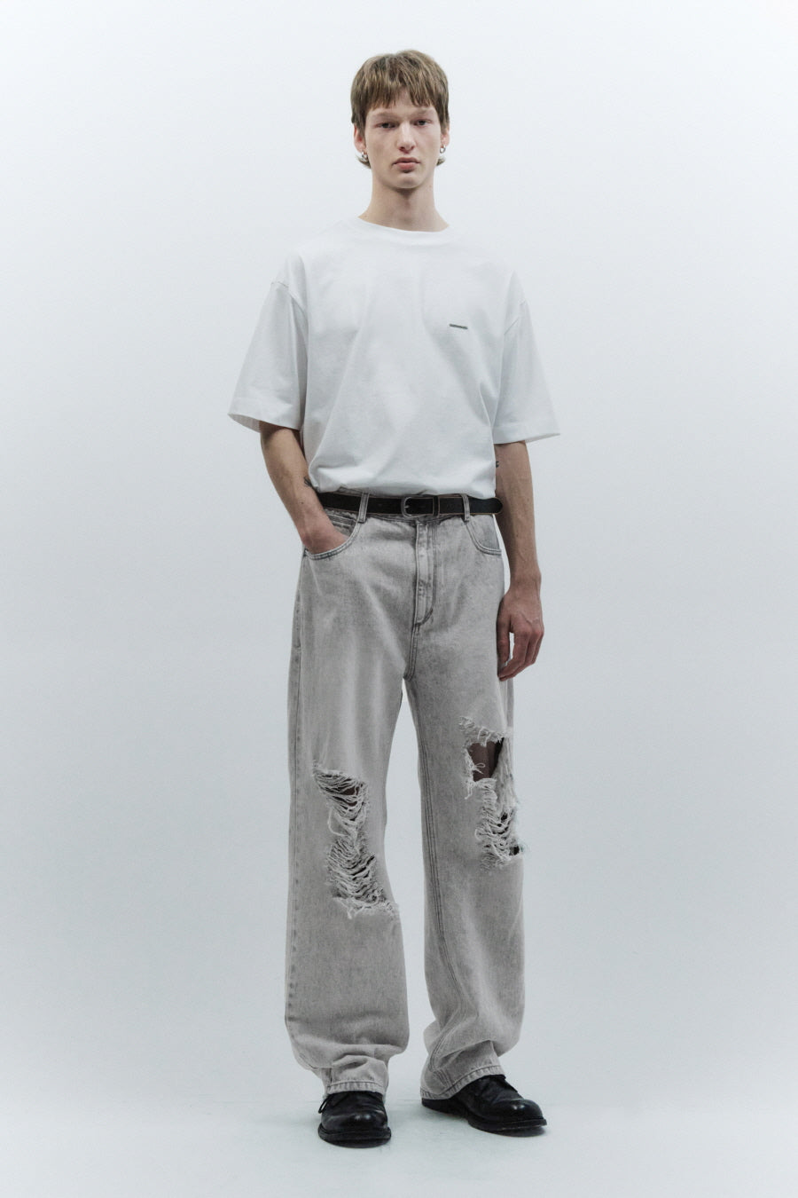 Low Edge Leather Belt BLACK