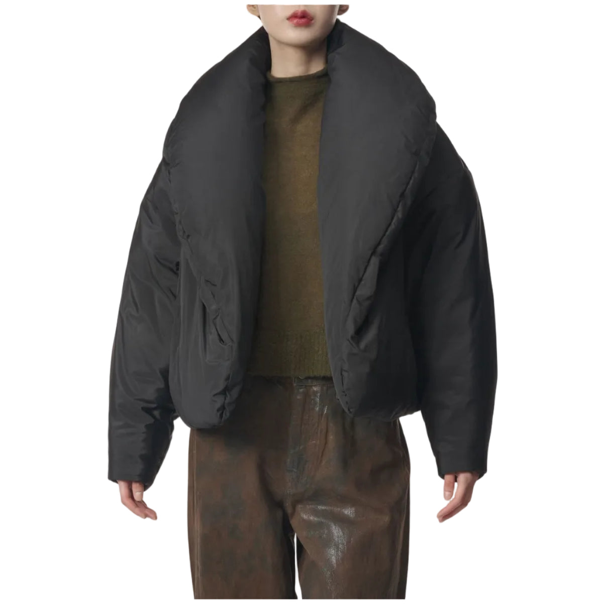 Saint Laurent Wide Collar Padded Jacket - Black / 764070Y070O1000