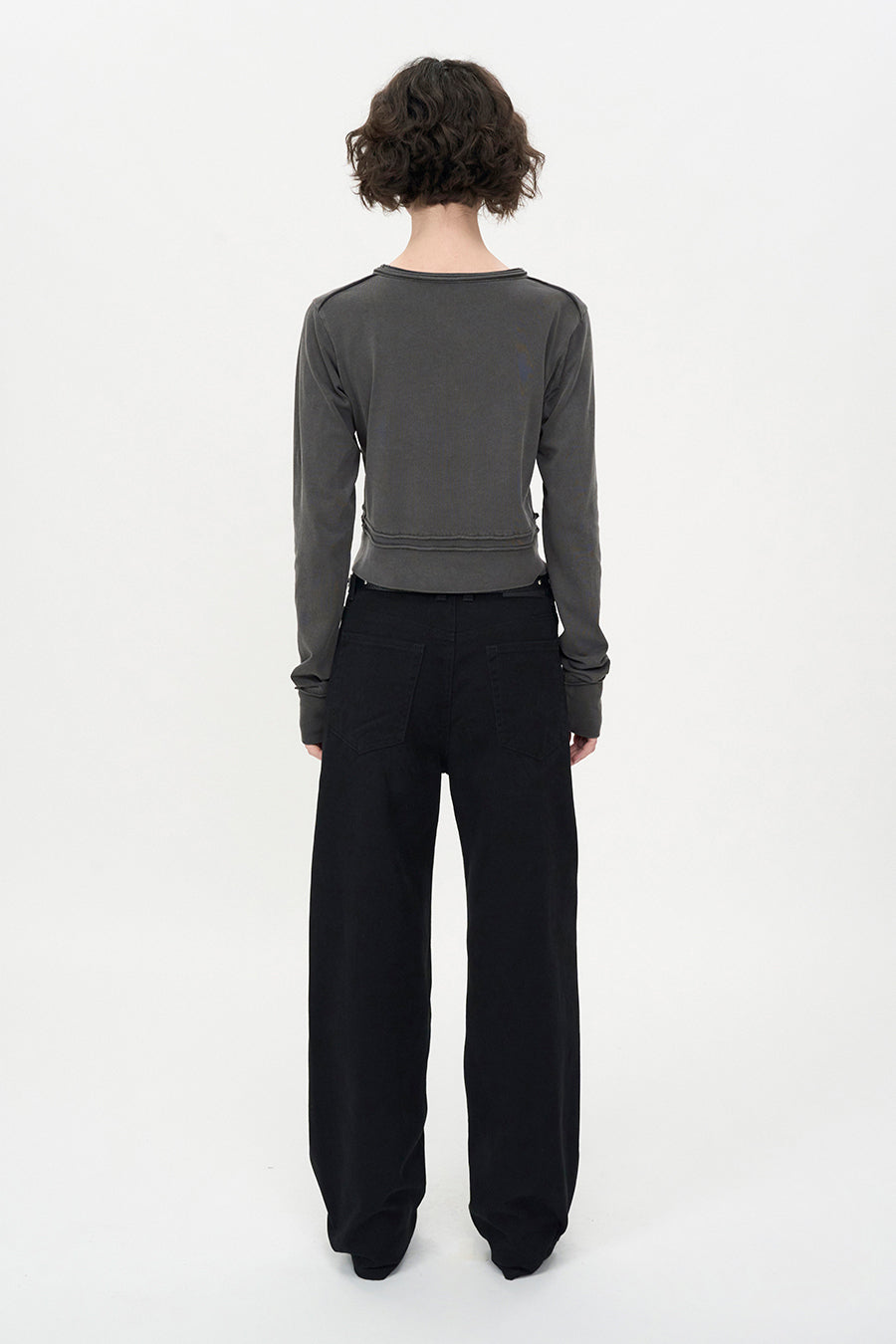 Curved Line Cotton Denim BLACK