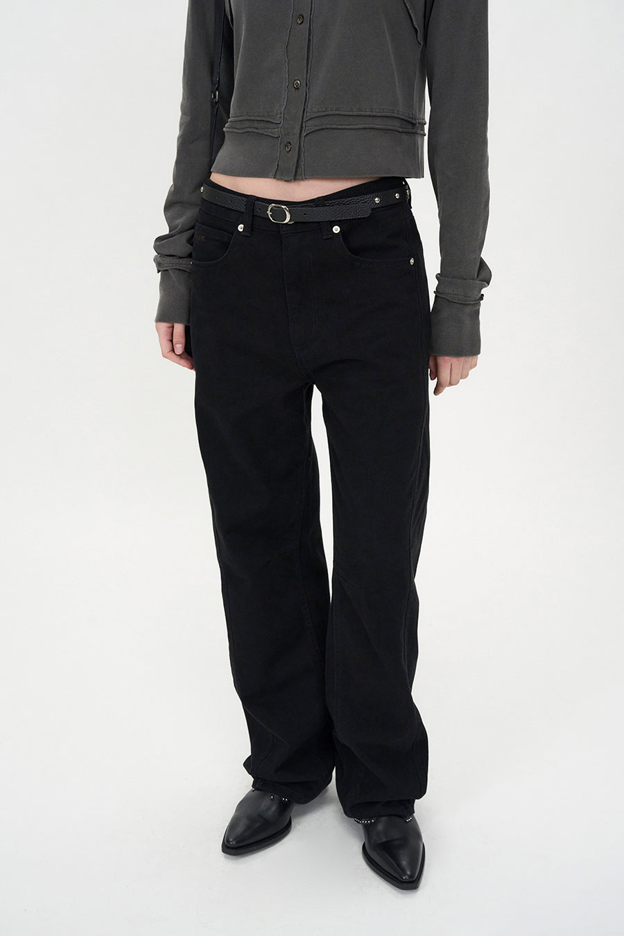 Curved Line Cotton Denim BLACK