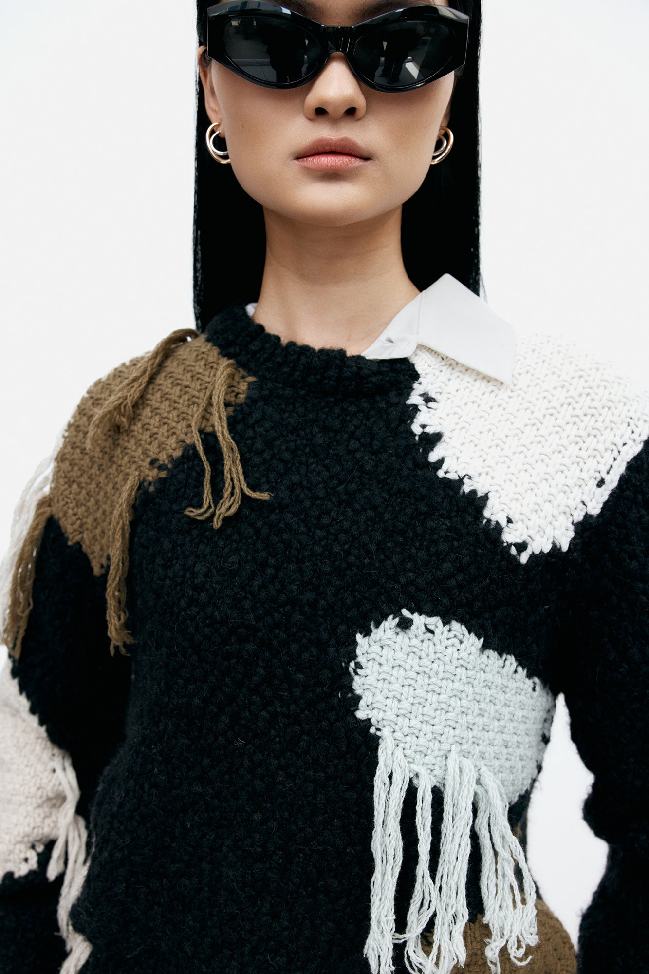 SYLVIA ABSTRACT PATCHWORK SWEATER atb1365w(BLACK)