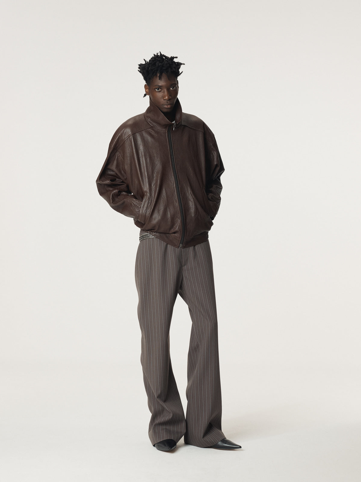 VINTAGE STRIPE FLARE PANTS (SEPIA GREY)