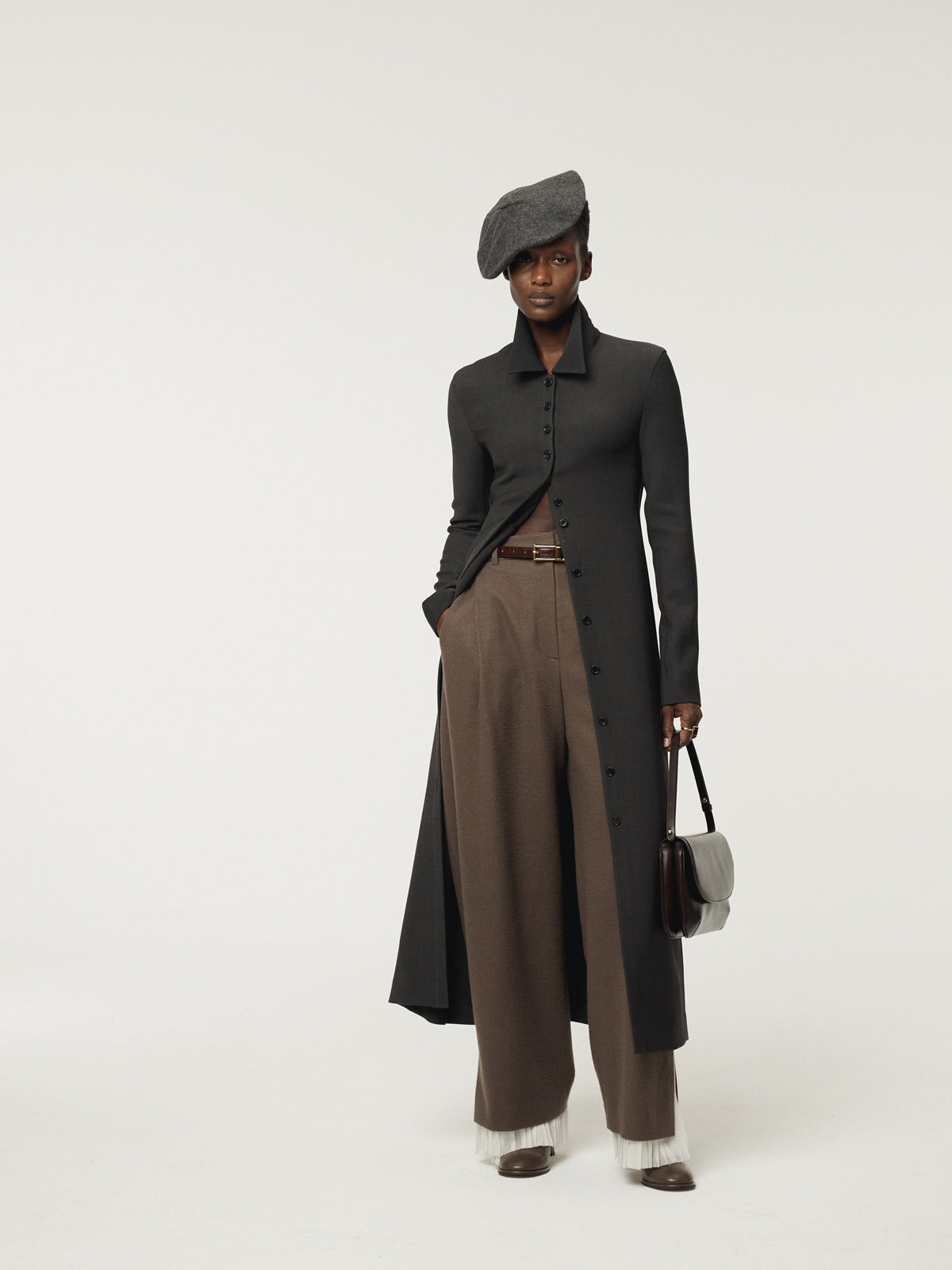 PLEATS LAYERED WOOL PANTS (GREYISH KHAKI)