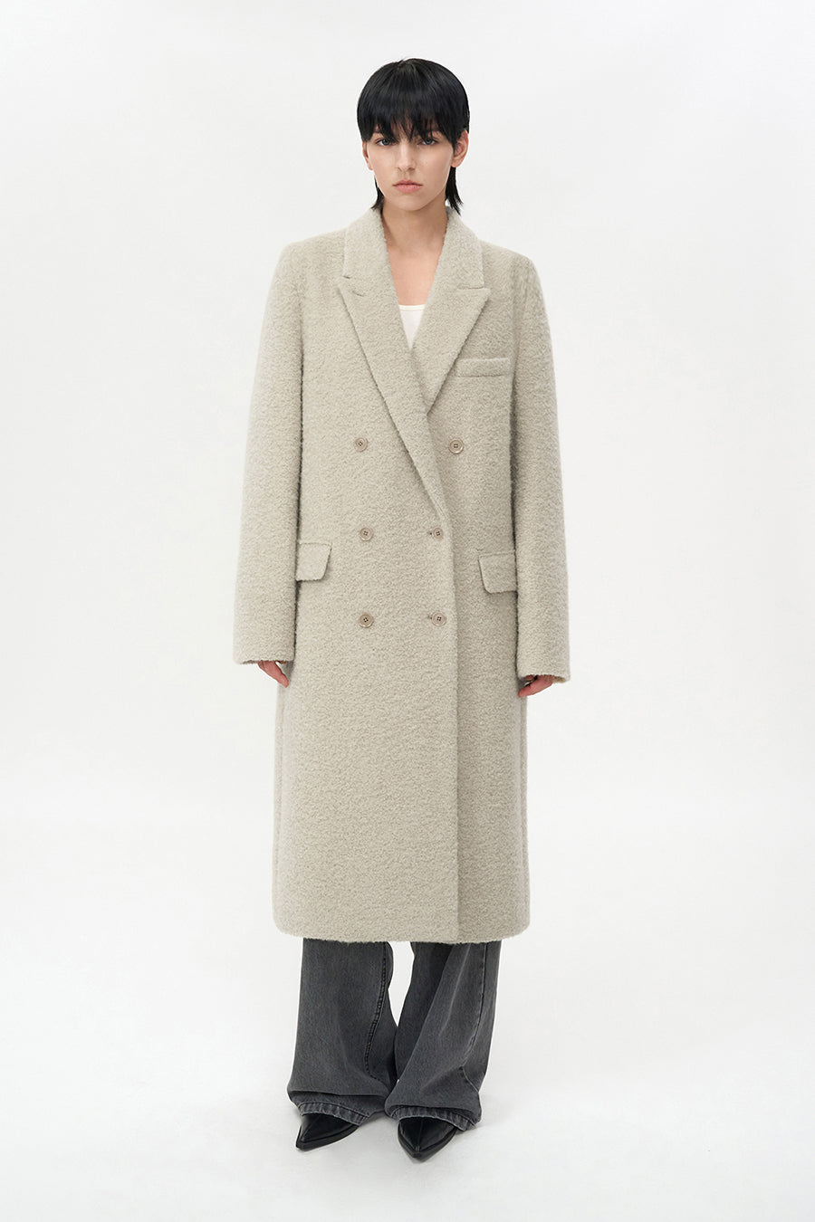Boucle Alpaca Hair Double Coat ASH BEIGE