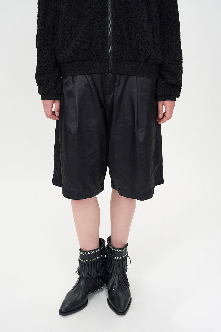 Satin Bermuda Pants BLACK