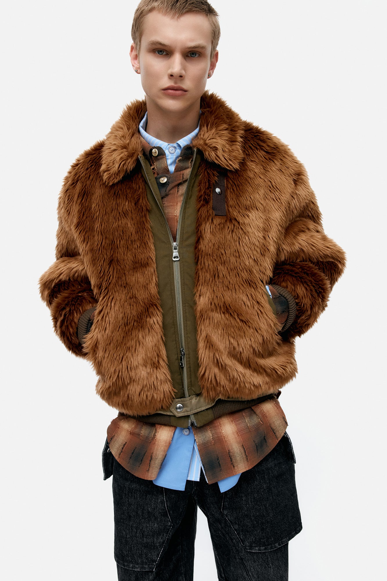 UNISEX FLIGHT FUR BOMBER JACKET awa710u (BROWN)