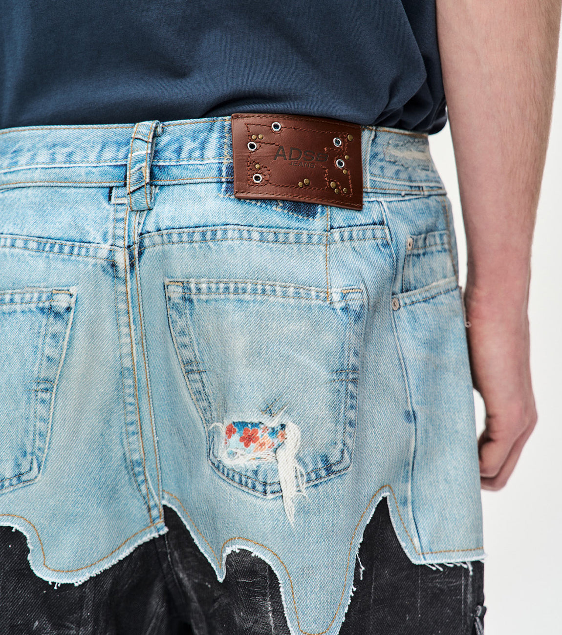 FAUX-DENIM & SCRATCH LEATHER PRINTED CARGO-PANTS