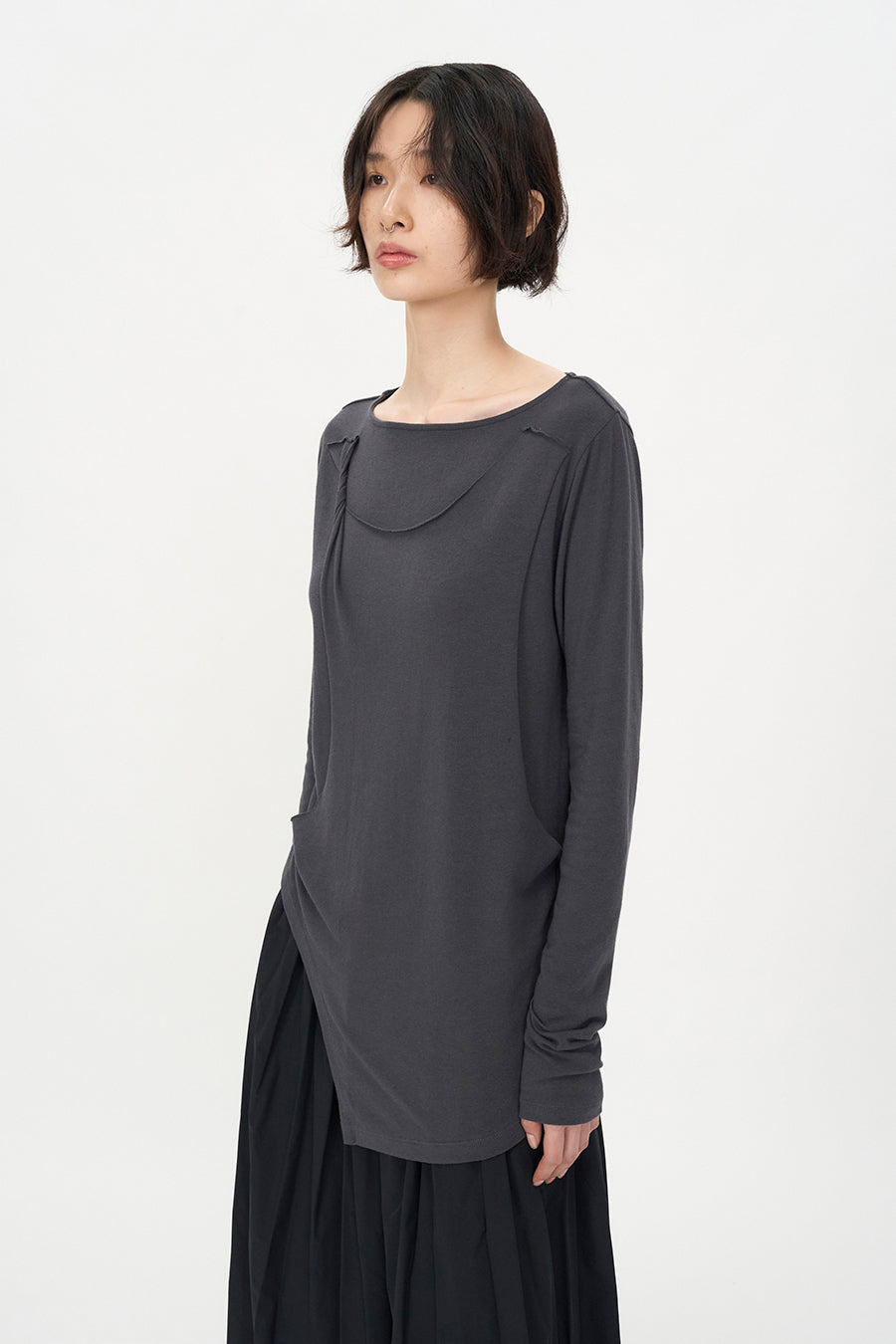 Twist Draping Long Sleeve CHARCOAL