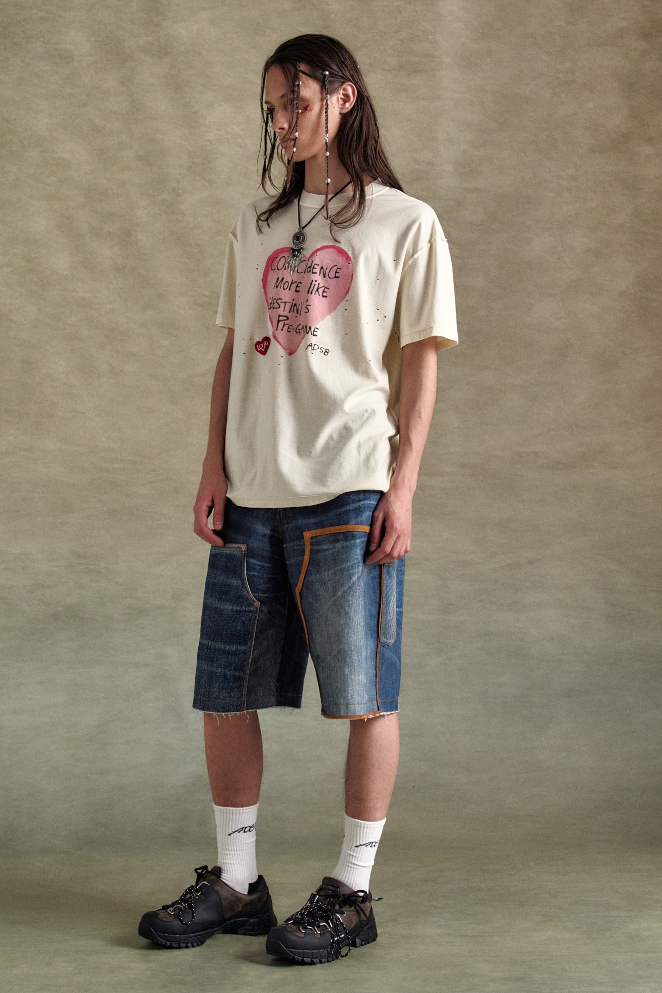 UNISEX HEART MESSAGE T-SHIRT atb1251u (ECRU)