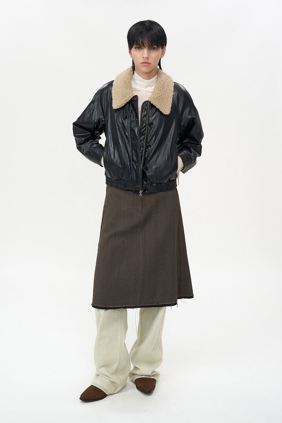 Detachable Fur Leather Blouson BLACK