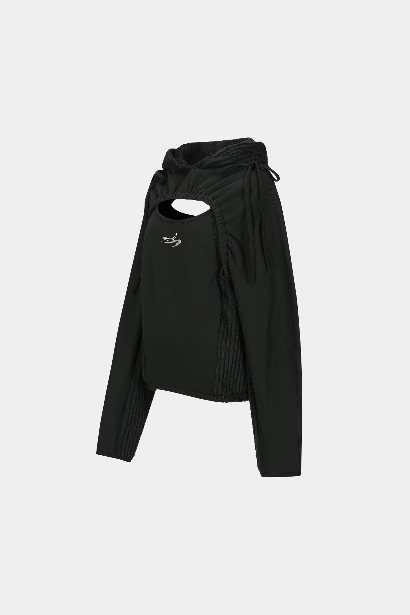 (ESSENTIAL) CUT OUT SHIRRING HOODIE atb1193w(BLACK)