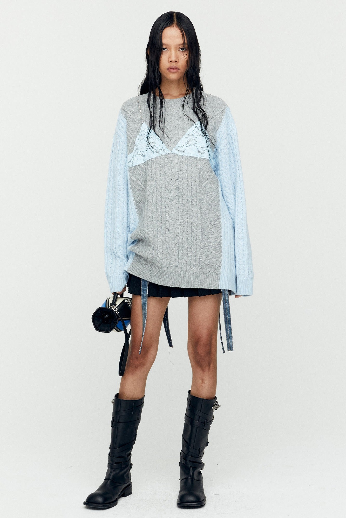 LACE LINGERIE BOYFRIEND-FIT KNIT atb1182w(GREY)