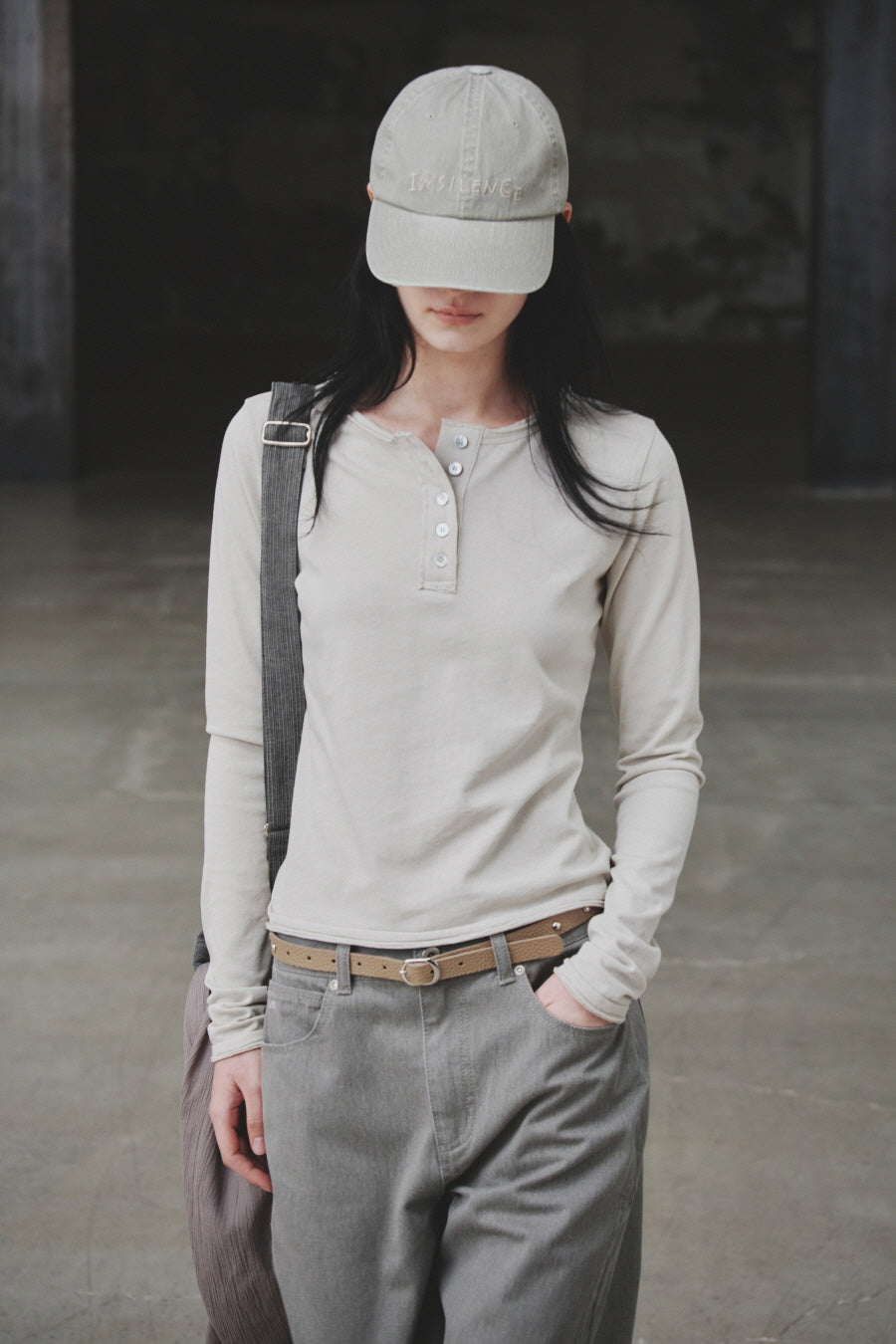 Skinny Studded Leather Belt BEIGE