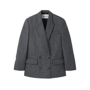 DOUBLE BREASTED TAILORED WOOL JACKET (CHARCOAL GREY)