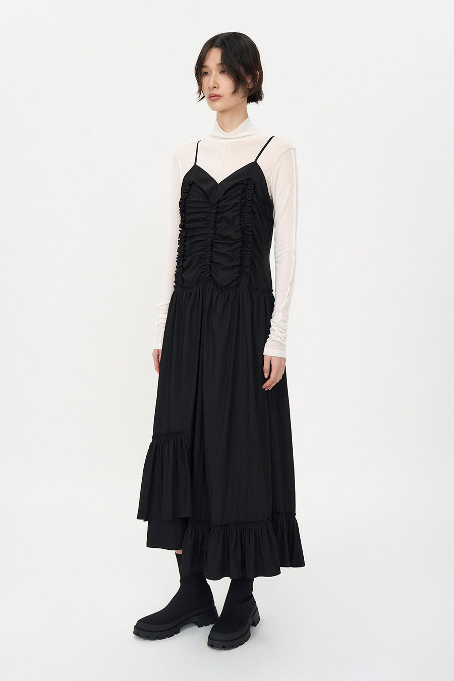 Vintage Frill Maxi Dress BLACK