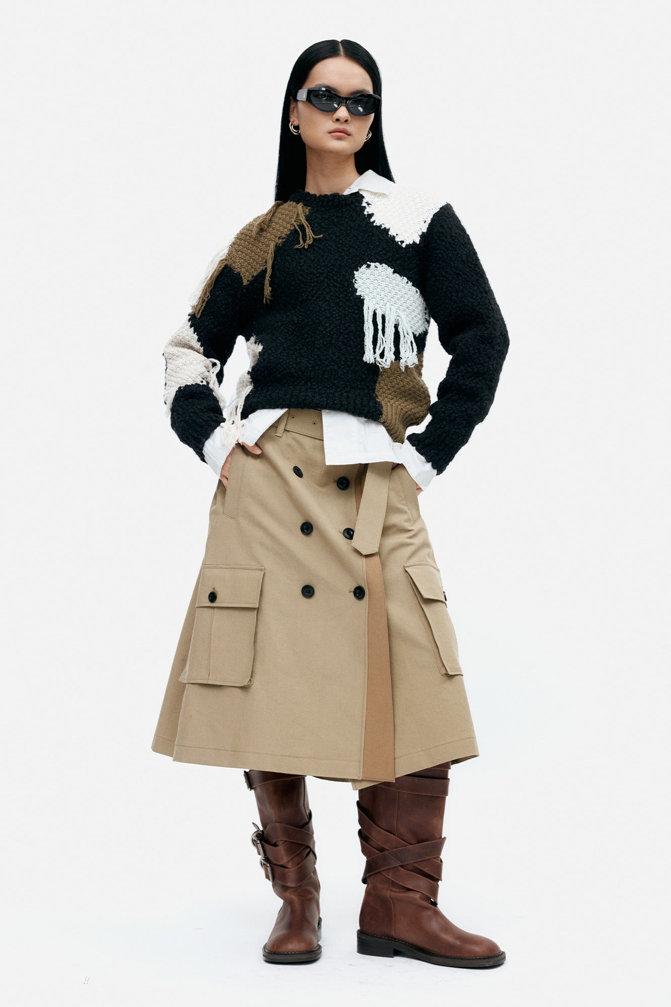 TRENCH PLEATS SKIRT apa849w (KHAKI)