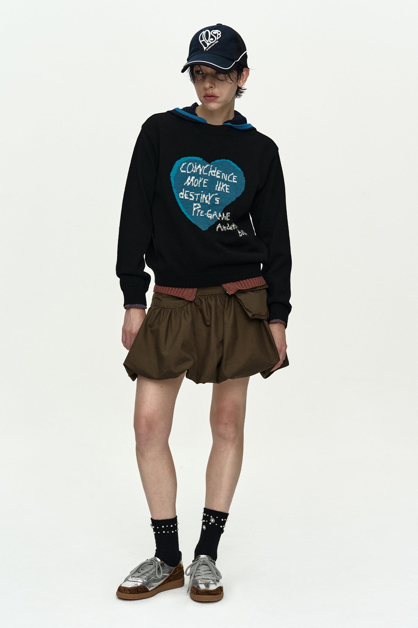 GIRL'S HEART MESSAGE CREW-NECK SWEATER atb1464w(BLACK)