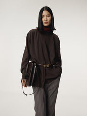 LAYERED CARDIGAN KNIT TOP (DARK CHOCOLATE)