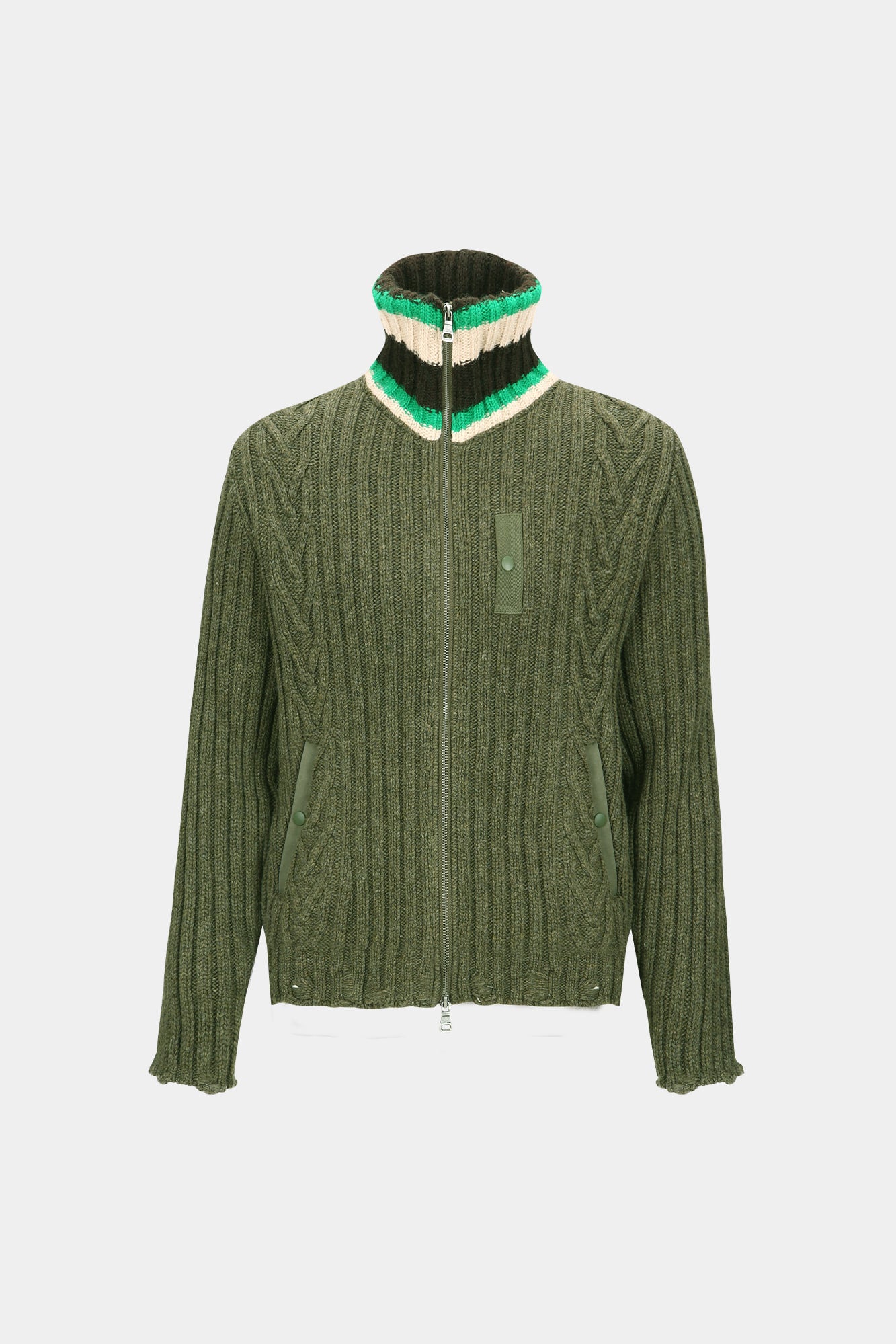STRIPE HIGH-NECK ZIP-UP SWEATER atb1344m (KHAKI)