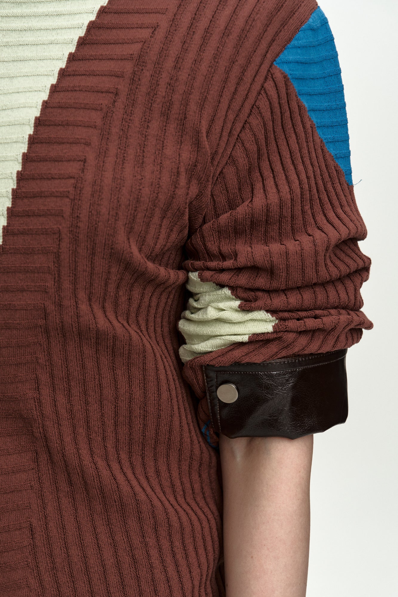 RISA COLOR-BLOCKED KNIT ZIP-UP HOODIE atb1494w(BROWN/LIME)