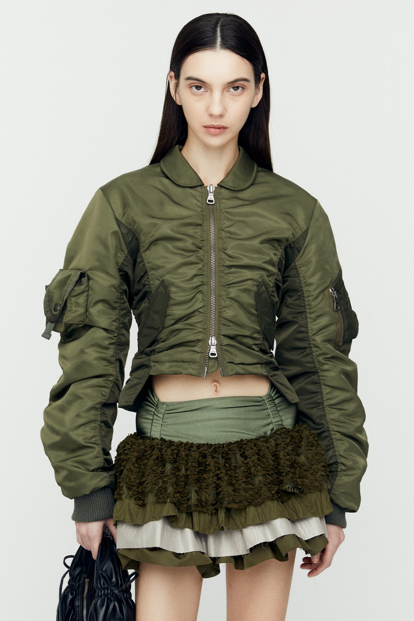 VITALINA LACE-UP BOMBER JACKET awa652w (KHAKI)