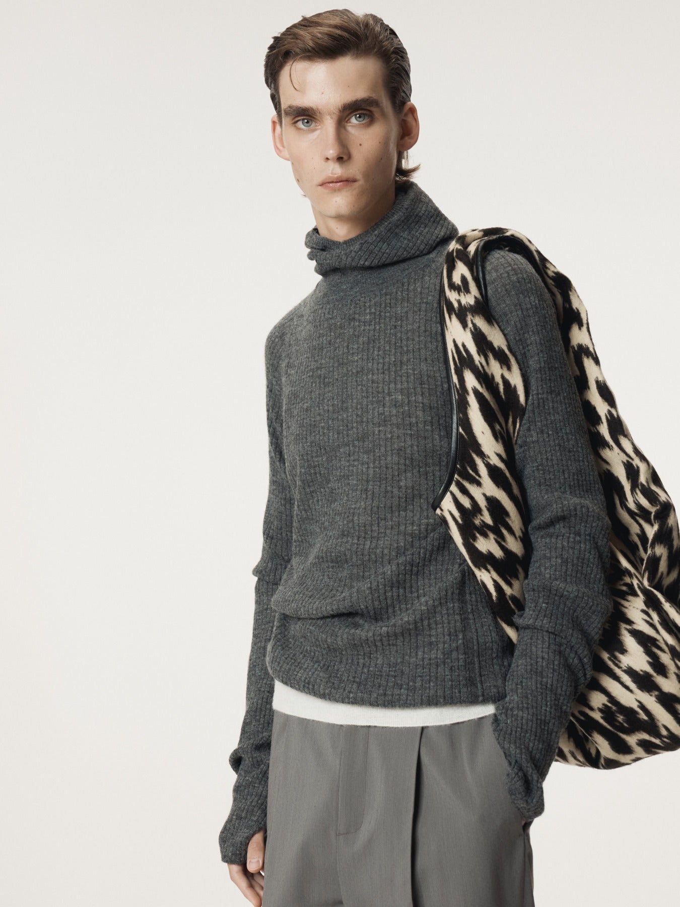 SLIM FIT BALACLAVA KNIT TOP (CHARCOAL GREY)