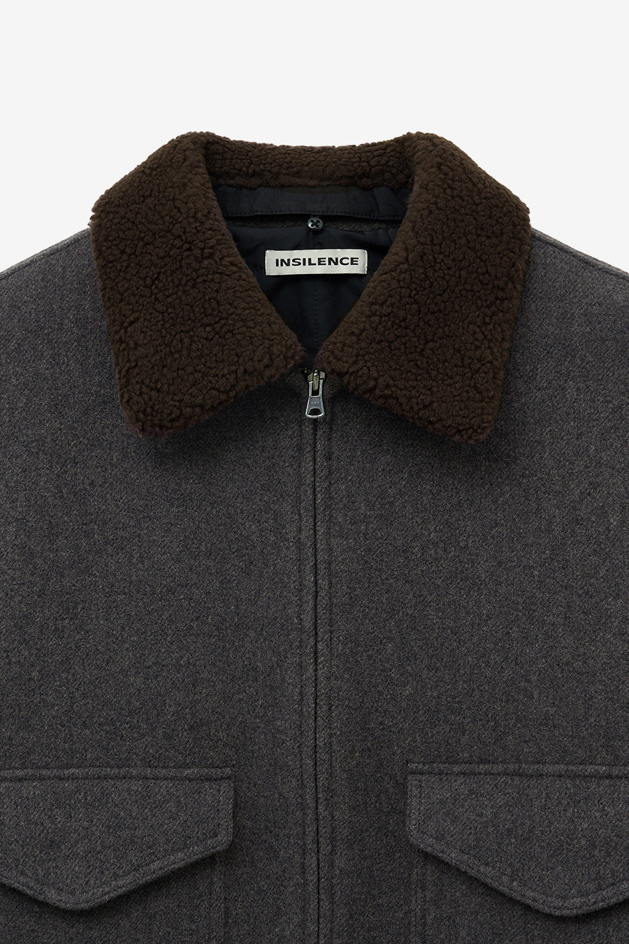 Detachable Collar Cashmere Blouson GREY BROWN