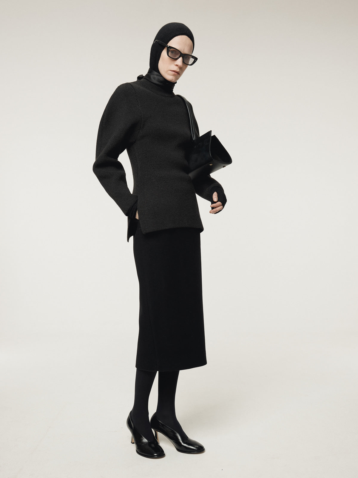 VOLUME SLEEVE STRUCTURED KNIT TOP (CHARCOAL GREY)