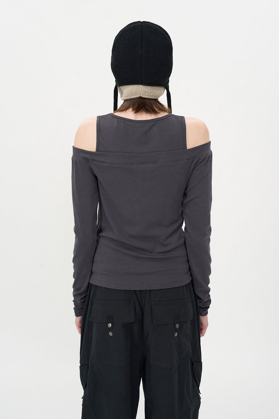 Layered Ear Cuff Beanie BLACK