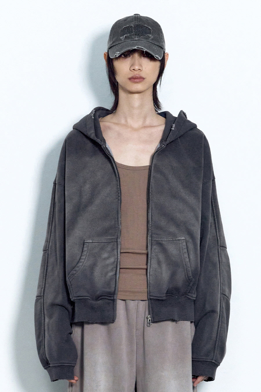 Washed Needlework Cap CHARCOAL