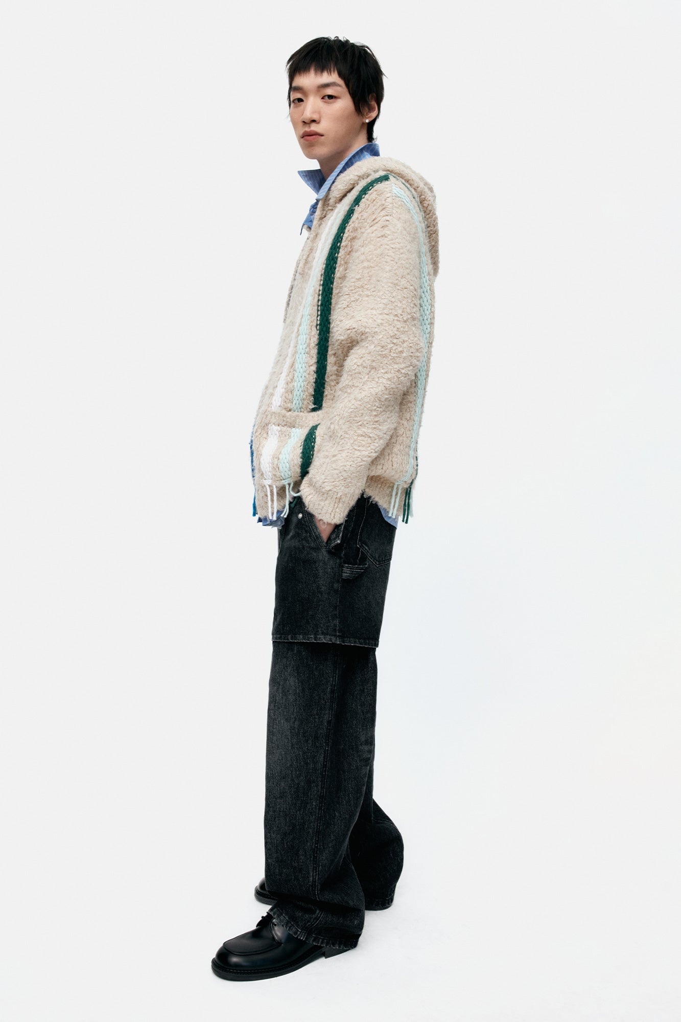 UNISEX RAPTOR LAYERED WIDE-LEG JEANS apa838u (WASHED BLACK)