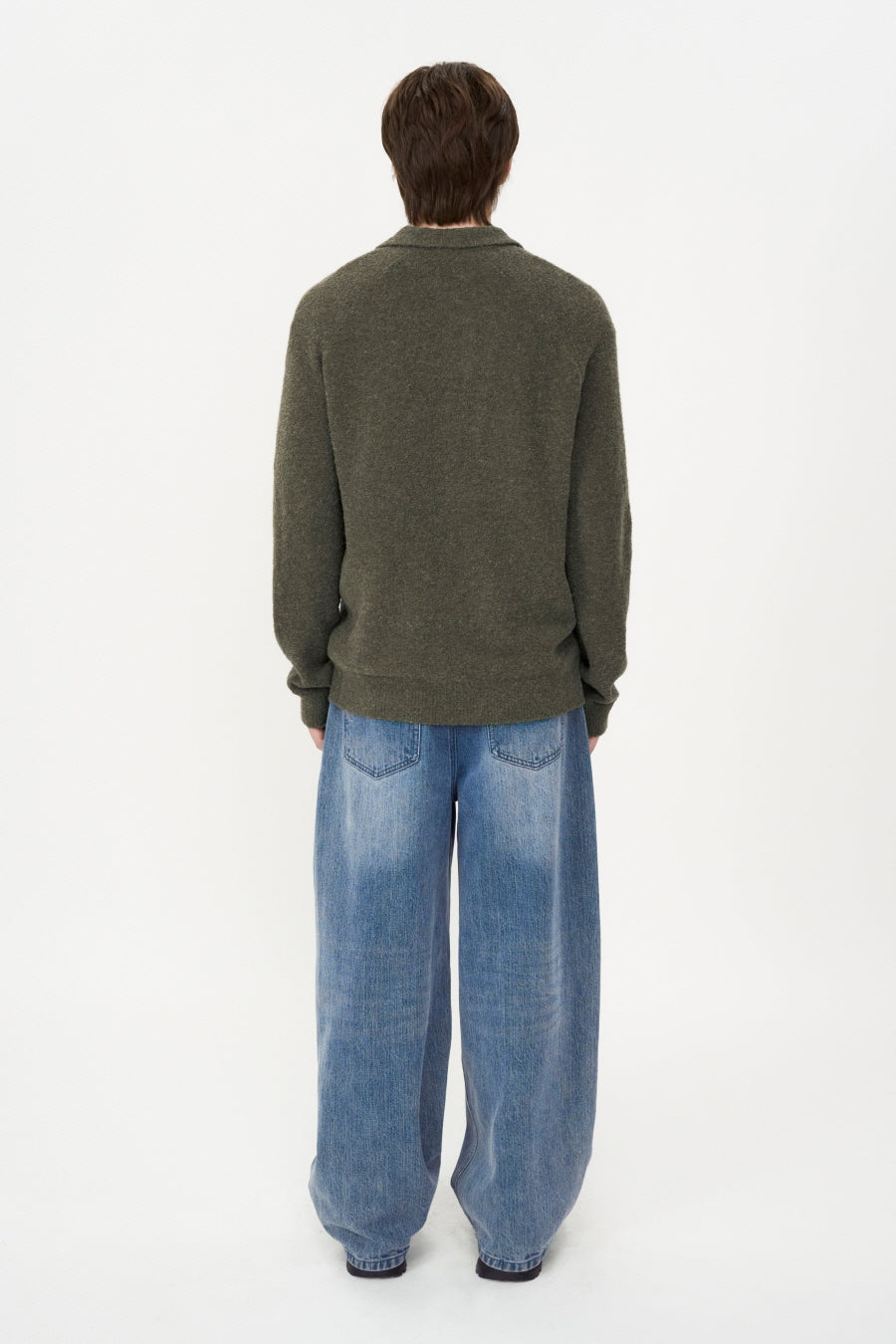 Baby Alpaca Boucle Collar Knit KHAKI