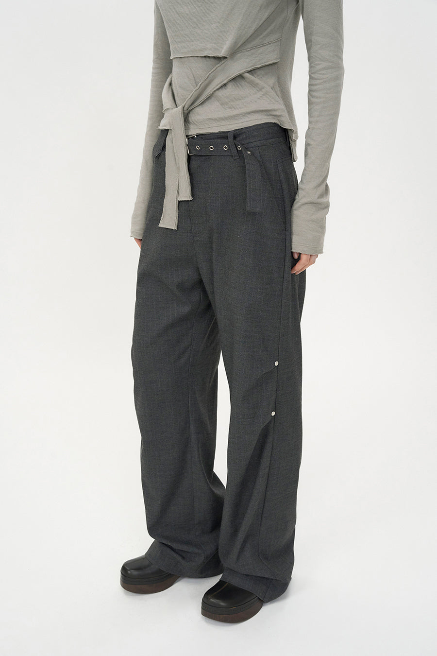 Belted Stripe Pants MELANGE GREY