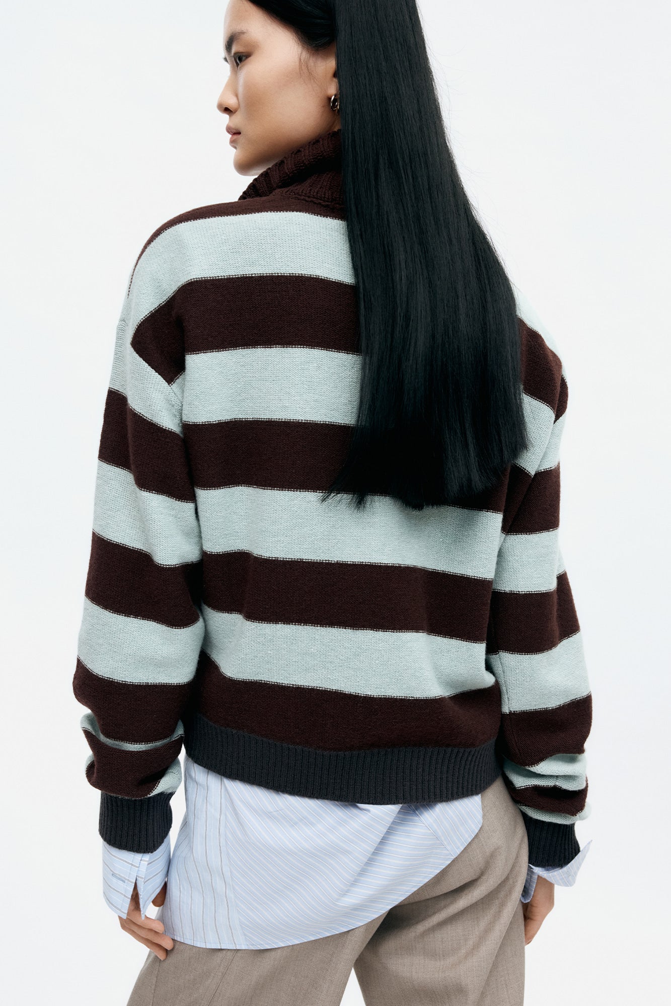 BOLD STRIPE COLLAR SWEATER atb1385w (BROWN/JADE)