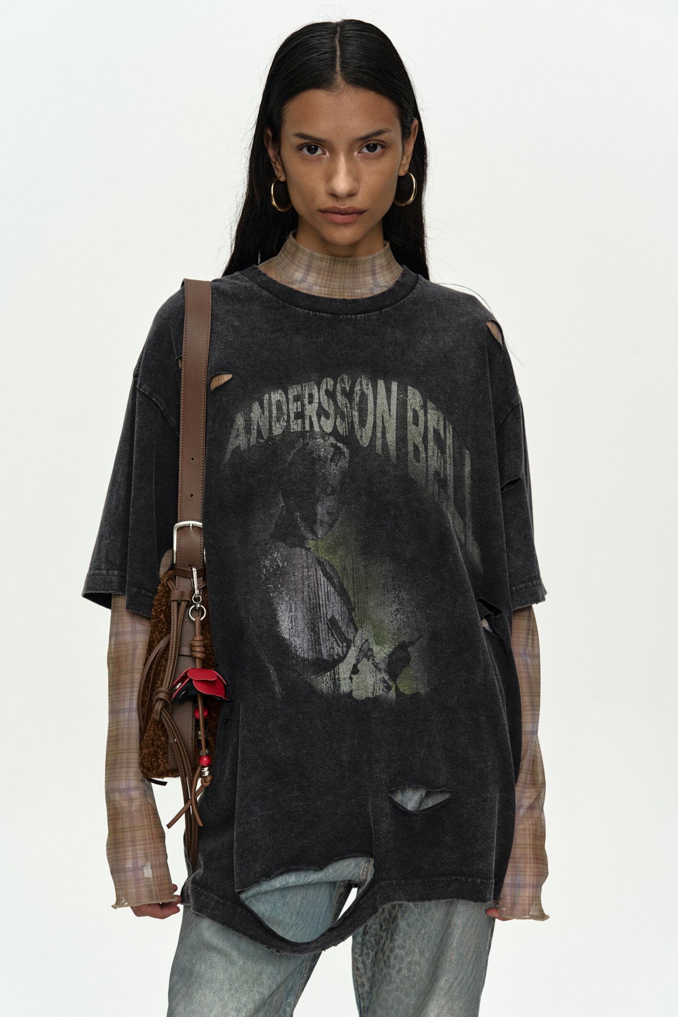 LAYERED LIVE PRINTED T-SHIRT atb1510w (CHARCOAL)
