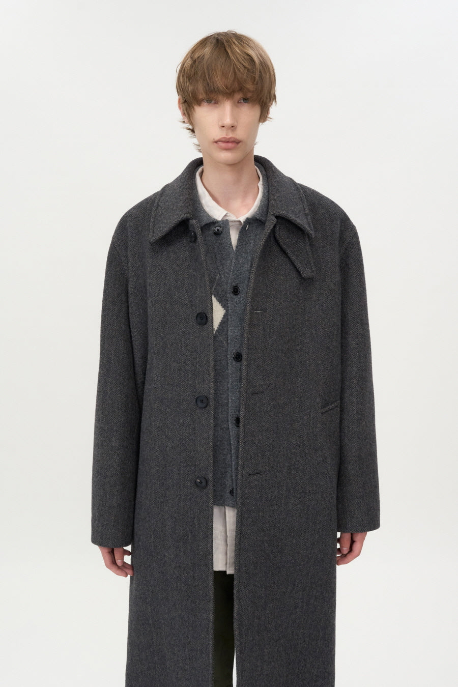 Wool Cashmere Car Coat BROWN HERRINGBONE