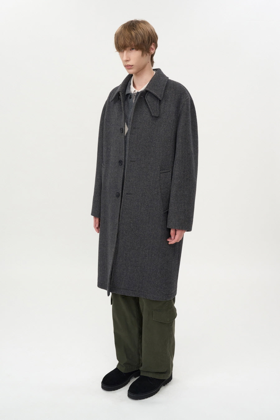 Wool Cashmere Car Coat BROWN HERRINGBONE