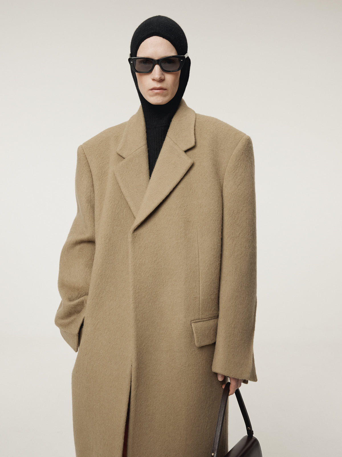 HAIRY WOOL SINGLE COAT (LIGHT KHAKI)