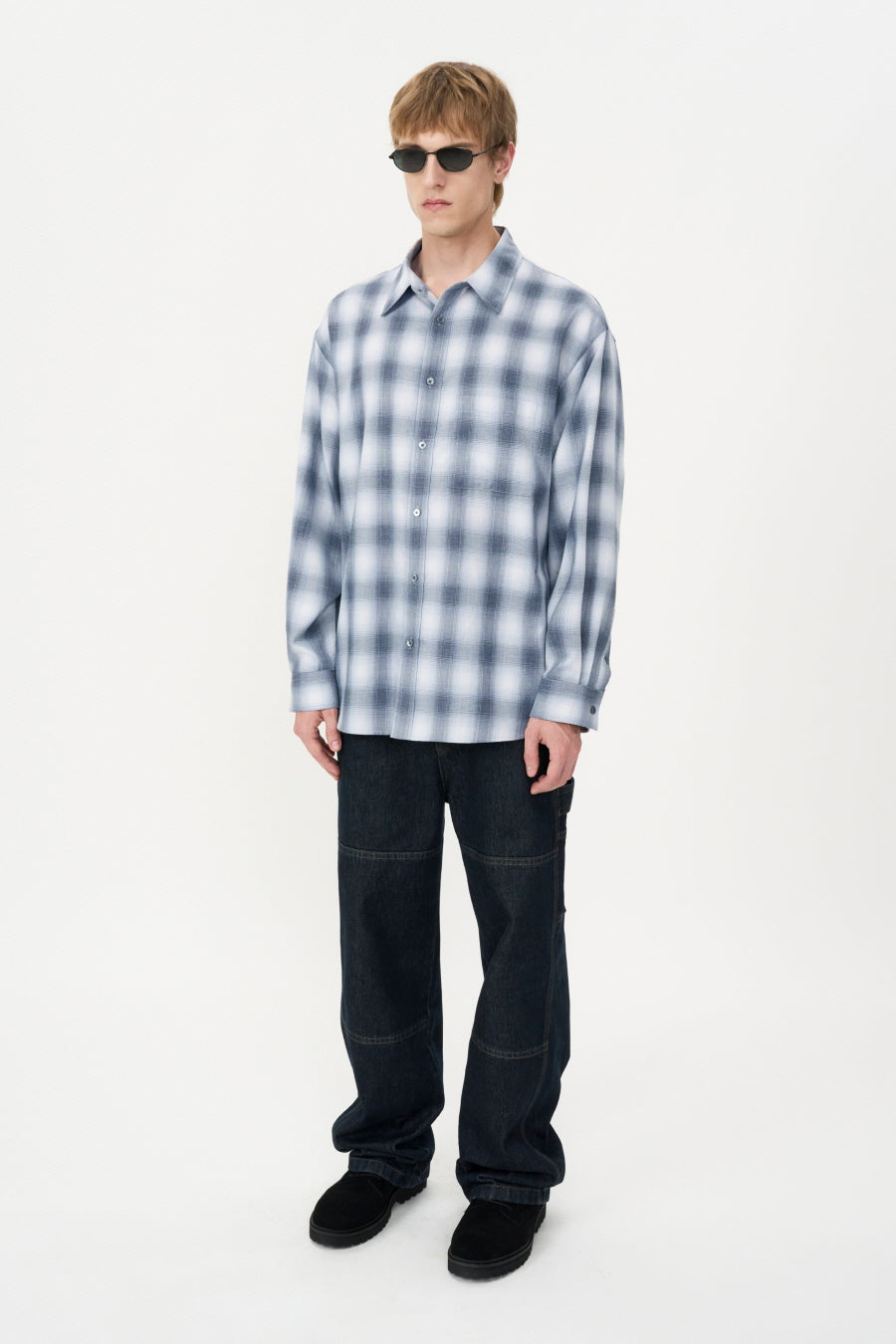 Oversized Check Shirt GREY BLUE