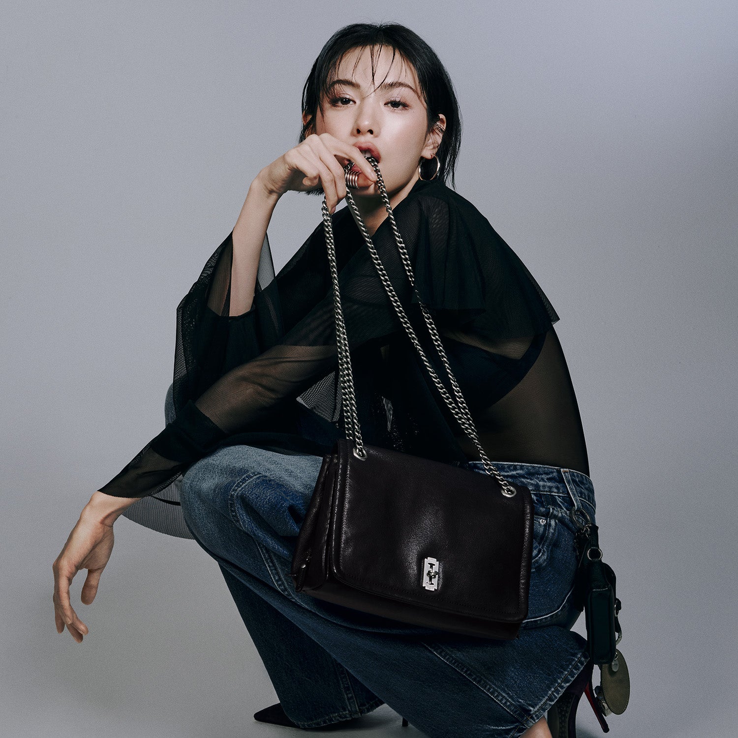 Perfec Flap Chain Shoulder M Plum Wine