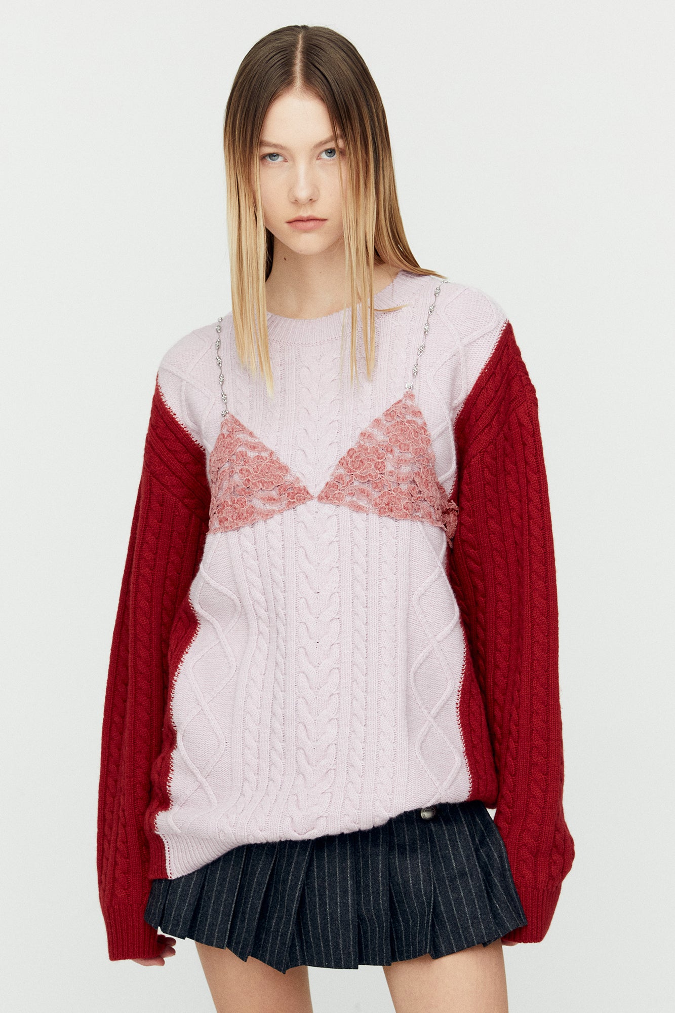 LACE LINGERIE BOYFRIEND-FIT KNIT atb1183w (PINK)