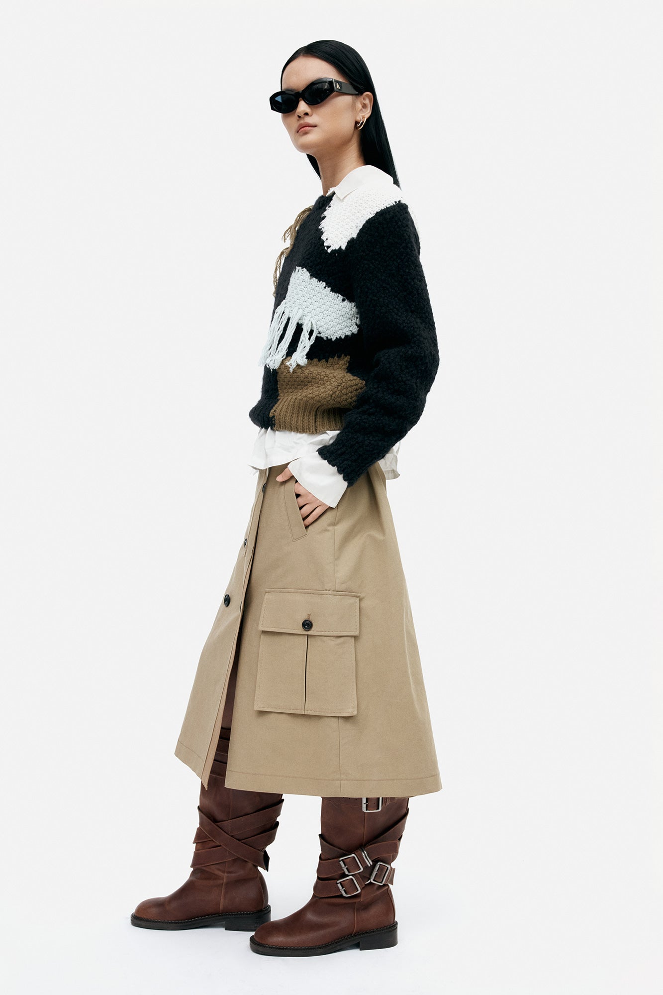 TRENCH PLEATS SKIRT apa849w (KHAKI)